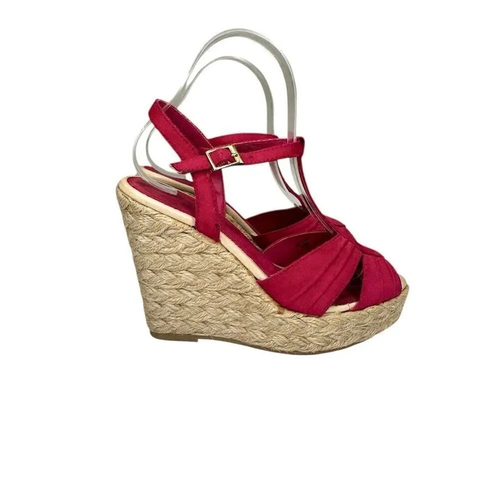 Vintage American Eagle Payless Edition Fuchsia Open Toe Wedge Shoes Womens 6.5